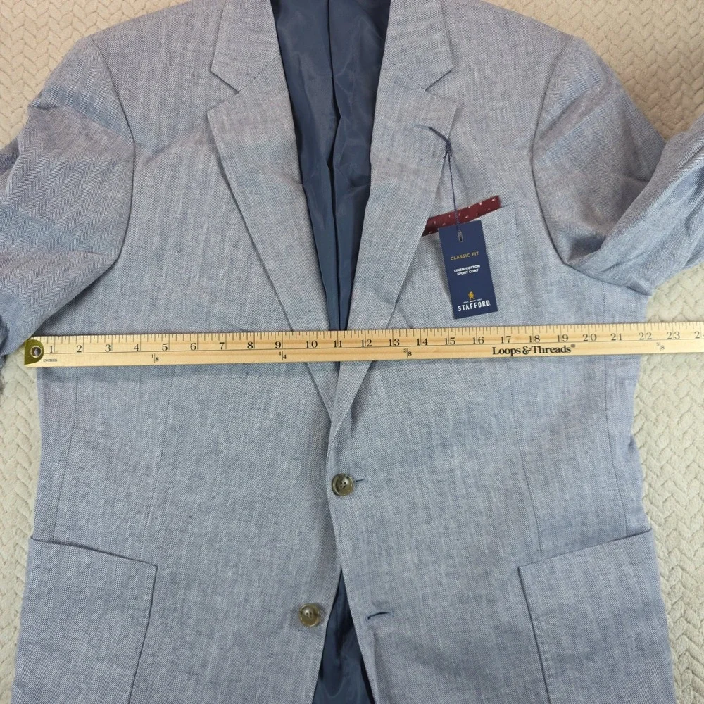 Stafford Men's Sport Coat Linen/Cotton Light Blue HB Sz 44 Regular NEW With Tags